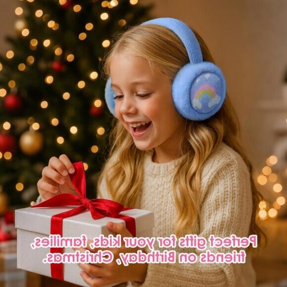 ⚡Kids Blue Knitted Rainbow Winter Outdoor Plush Adjustable Warm Ear Muffs - Picture 7 of 7
